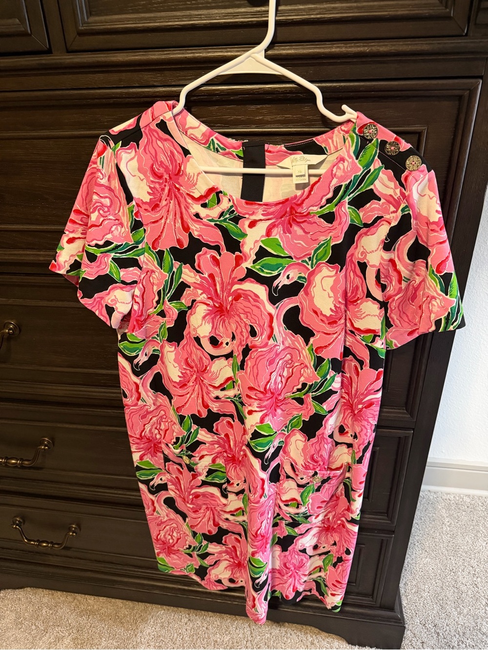 Lilly Pulitzer Pink and Black Floral Shift Dress